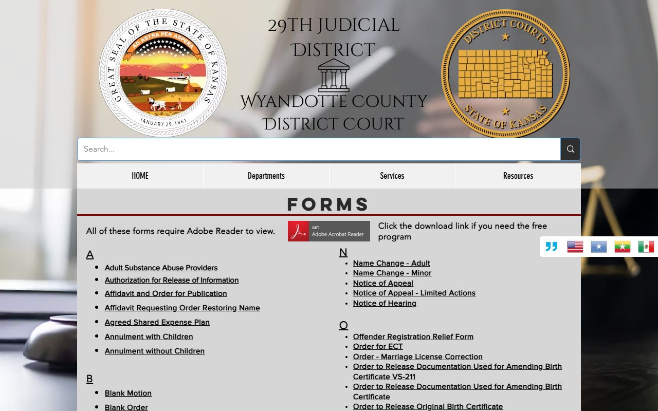 Wyandotte County Clerk of the District Court forms index