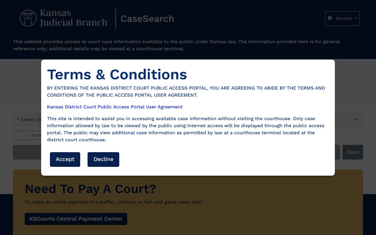 Wyandotte County court records Kansas CaseSearch public search screen