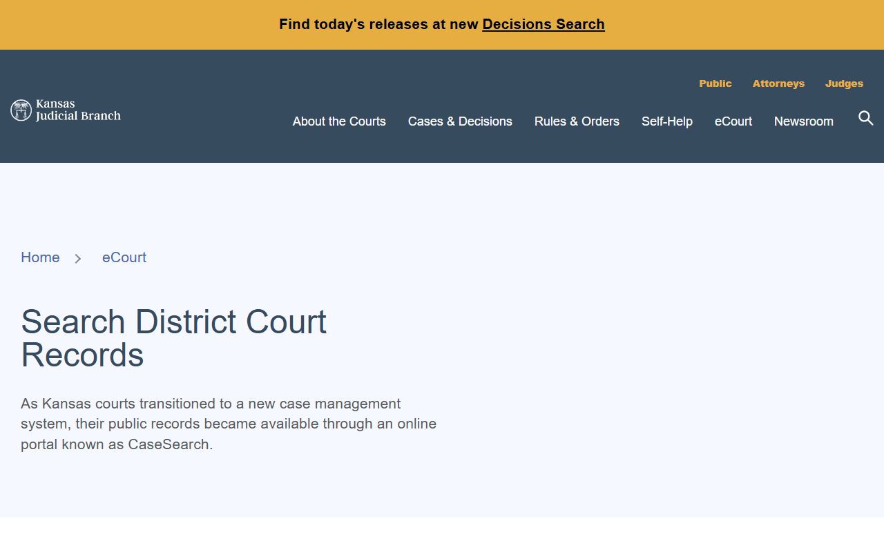 Wyandotte County court records Kansas Judicial Branch district court records access page