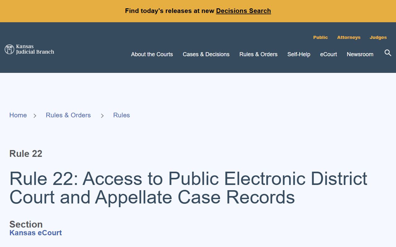 Wyandotte County court records Kansas Supreme Court Rule 22 access source