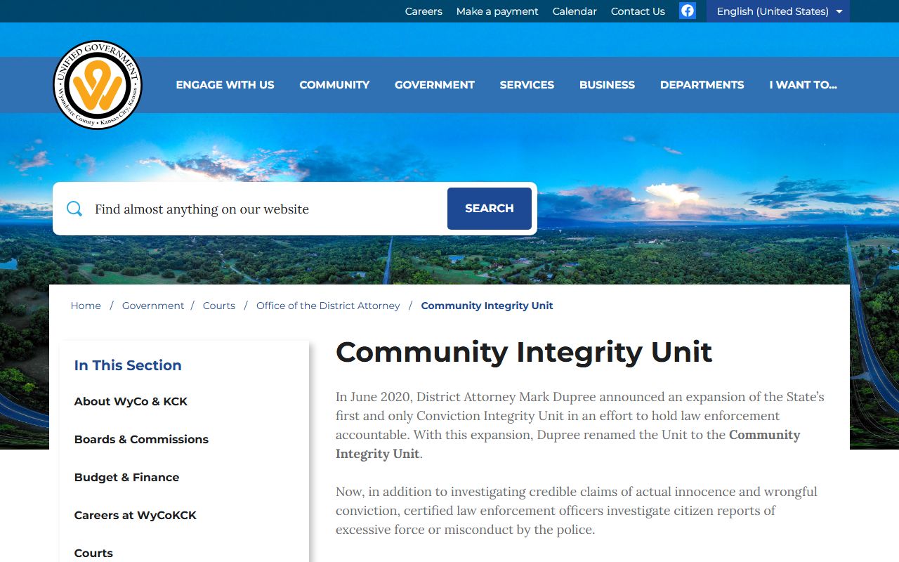 Wyandotte County criminal court records Community Integrity Unit