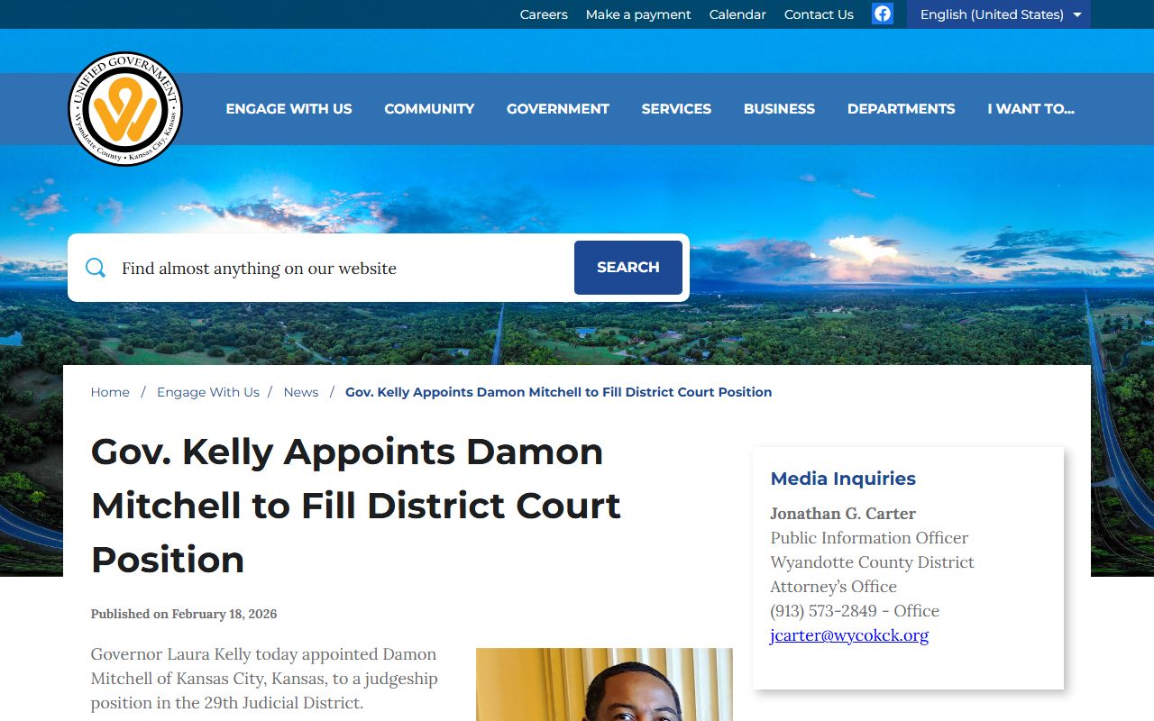 Wyandotte County District Court Unified Government judge appointment release