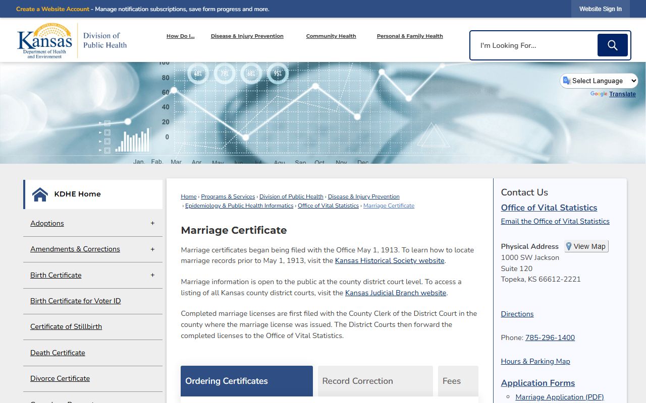 Wyandotte County marriage records KDHE marriage certificate page