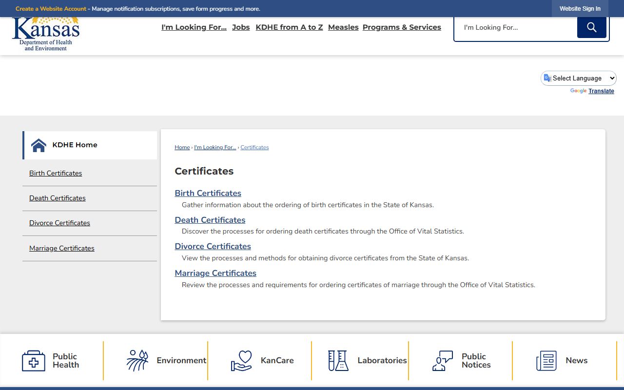 Wyandotte County probate records KDHE certificates page