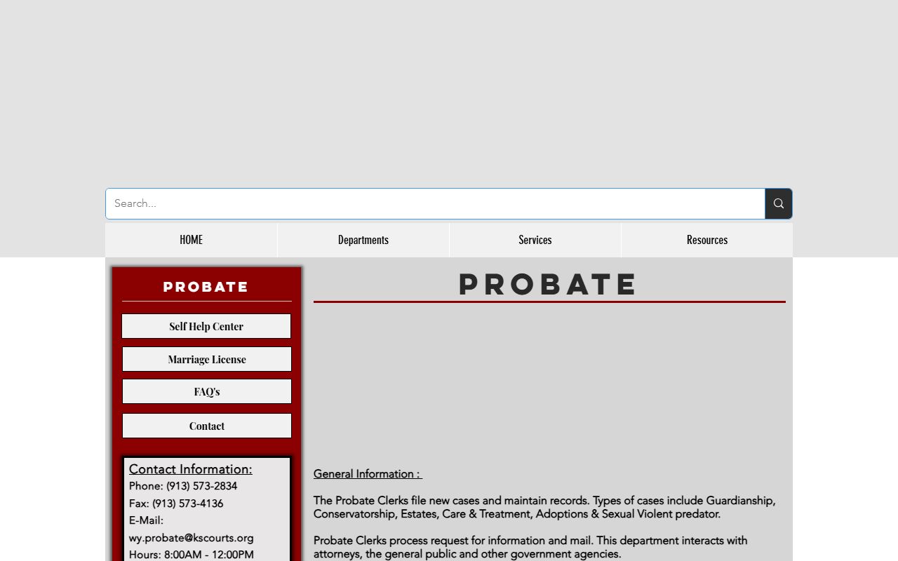 Wyandotte County probate records Probate Department page