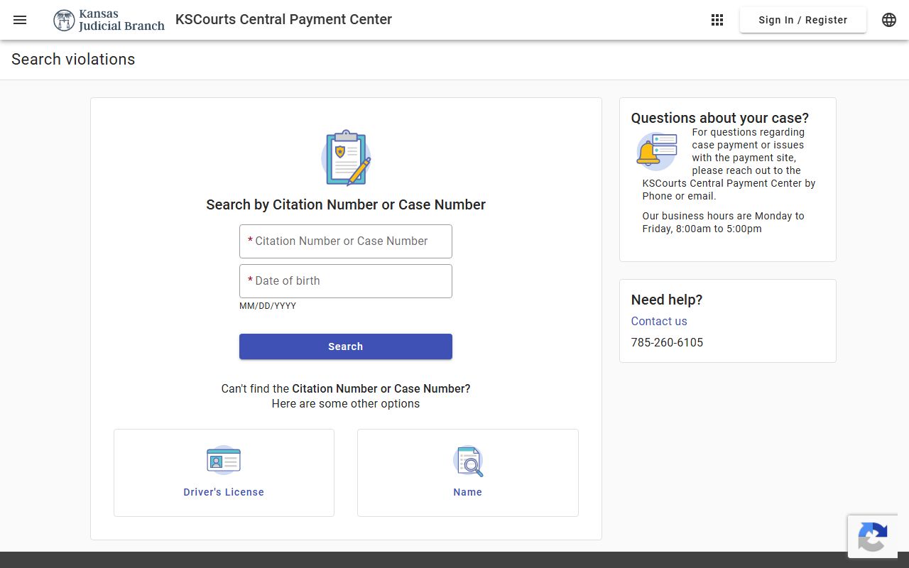 Wyandotte County traffic court records Kansas Central Payment Center search