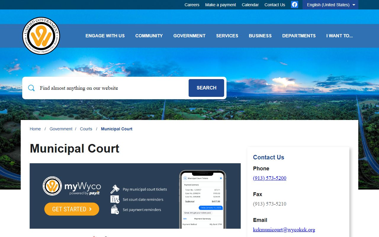 Wyandotte County traffic court records Kansas City Kansas Municipal Court page