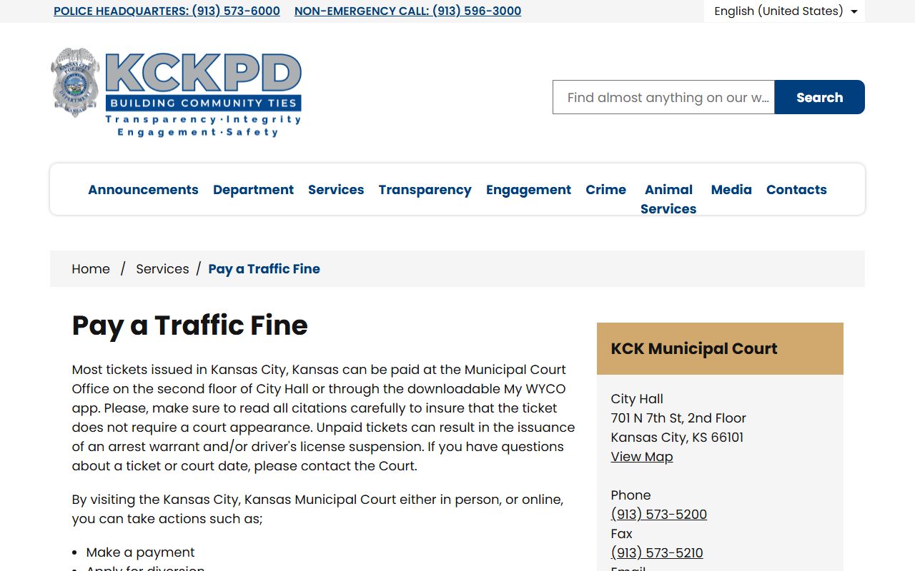 Wyandotte County warrant records KCK Police unpaid ticket warning